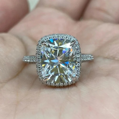 2.20 CT Full White Moissanite Halo Ring With Accents For Engagement Wedding