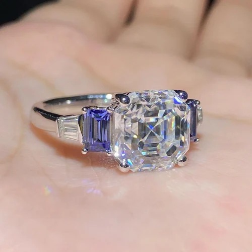 asscher Cut 2 CT Full White Moissanite Ring White,Yellow,Rose Gold For Engagement Wedding