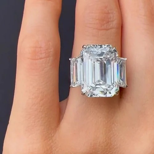9.55CT THREE STONES CUT Full White Moissanite Ring White,Yellow,Rose Gold For Engagement Wedding