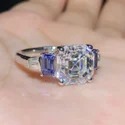 asscher Cut 2 CT Full White Moissanite Ring White,Yellow,Rose Gold For Engagement Wedding