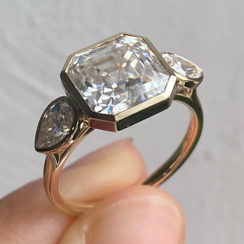 asscher Cut 2.50 CT Full White Moissanite Ring White,Yellow,Rose Gold For Engagement Wedding