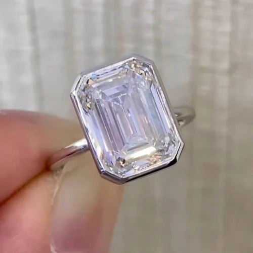 EMERALD Cut 12 CT Full White Moissanite Ring White,Yellow,Rose Gold For Engagement Wedding