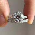 1.50cts round Ring Full White Moissanite Halo Ring With Accents For Engagement Wedding