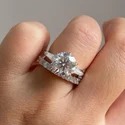 1.50cts round Ring Full White Moissanite Halo Ring With Accents For Engagement Wedding