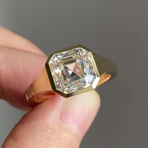 2.25 cts asscher Ring Full White Moissanite Halo Ring With Accents For Engagement Wedding