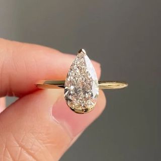 3CT PEAR cut Full White Lab grown Halo Ring With Accents For Engagement Wedding