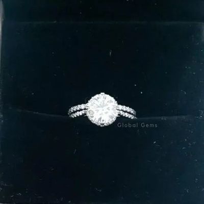 Cushion Cut DEF Moissanite Gold Hallmarked Halo Ring with Accents For Engagement wedding
