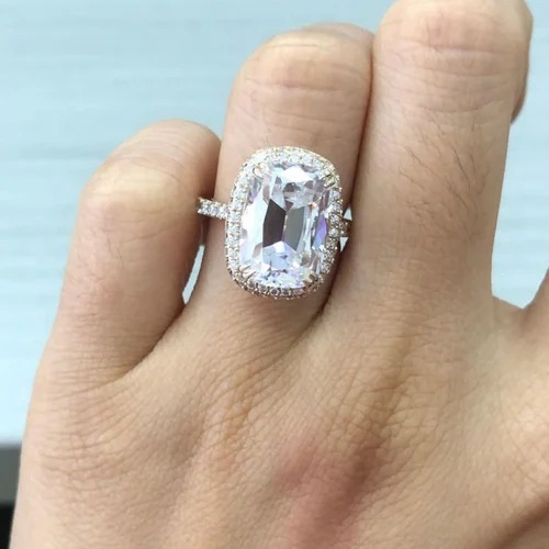 emerald Cut 5.25CT Full White Moissanite Ring White,Yellow,Rose Gold For Engagement Wedding