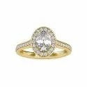 Oval Cut Full White Moissanite Halo with Accent Ring White,Yellow,Rose Gold For Engagement Wedding