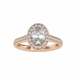 Oval Cut Full White Moissanite Halo with Accent Ring White,Yellow,Rose Gold For Engagement Wedding