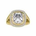 Cushion Cut 6 Carats Full White Moissanite Gold Halo Ring For Engagement Wedding