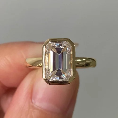 4.55 ct emerald CUT Full White Moissanite Ring White,Yellow,Rose Gold For Engagement Wedding