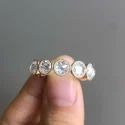 ROUND cut Full White Moissanite Halo Ring With Accents For Engagement Wedding