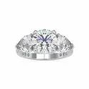 Three Stones Round Pear Cut Full White Moissanite White,Yellow,Rose Gold For Engagement
