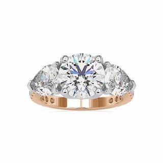 Three Stones Round Pear Cut Full White Moissanite White,Yellow,Rose Gold For Engagement