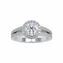 White Yellow Rose Gold Round Cut Full White Moissanite Halo Ring With Accents For Engagement Wedding
