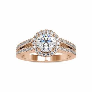 White Yellow Rose Gold Round Cut Full White Moissanite Halo Ring With Accents For Engagement Wedding