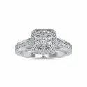 Round Cut Full White Moissanite Gold Ring With Accents For Engagement
