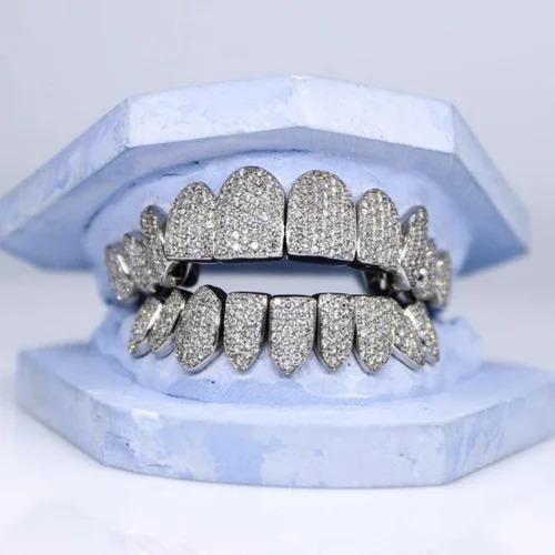 Iced Out 925 Silver VVS Moissanite Teeth Grillz Custom Diamond Tester Approved Grillz