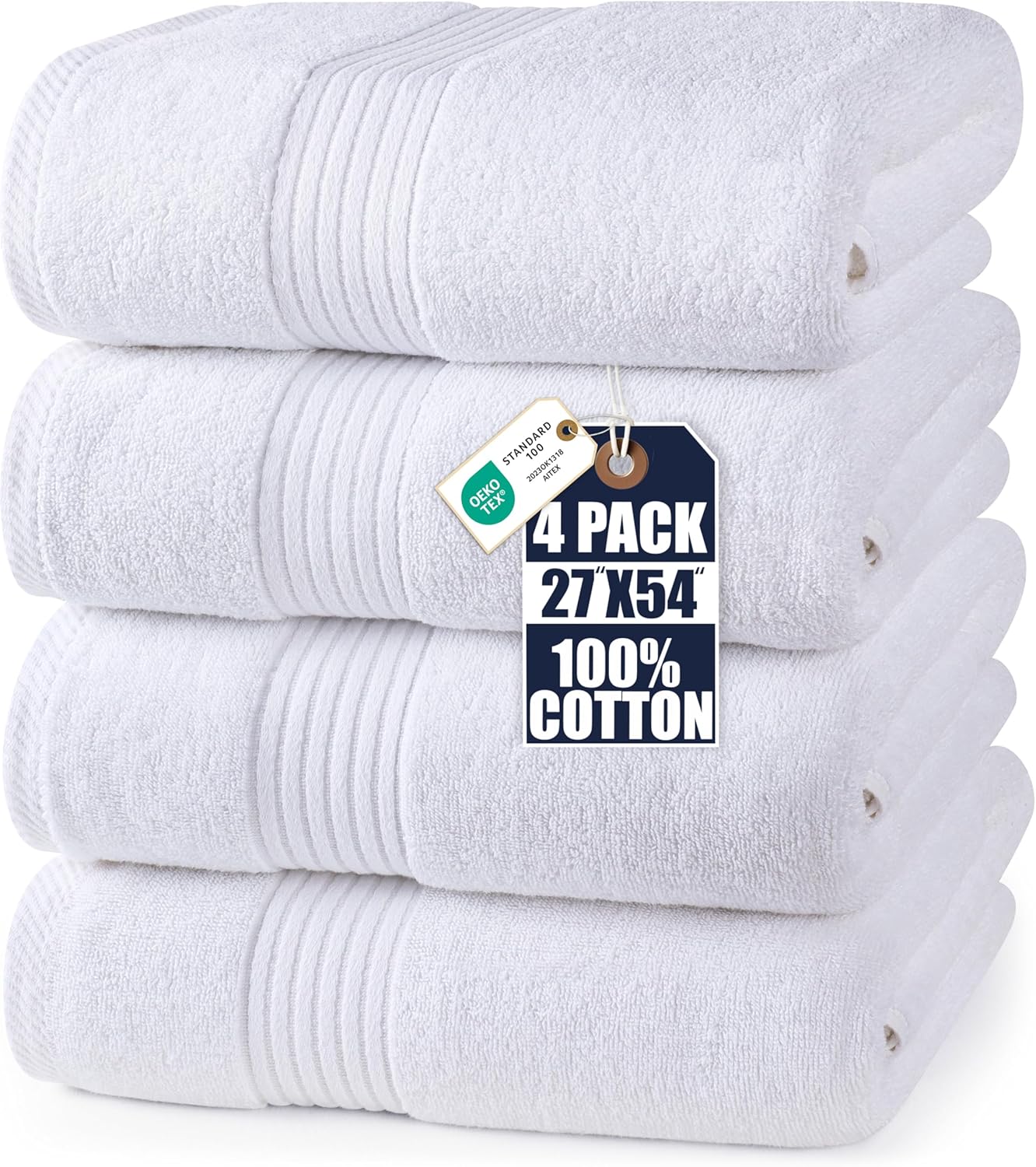 Conjunto de Toalhas de Banho Premium 700 GSM - Toalhas de Algodão para Hotel e Spa, Máxima Maciez e Absorção da Utopia Towels (Pacote com 4) (Brancas)