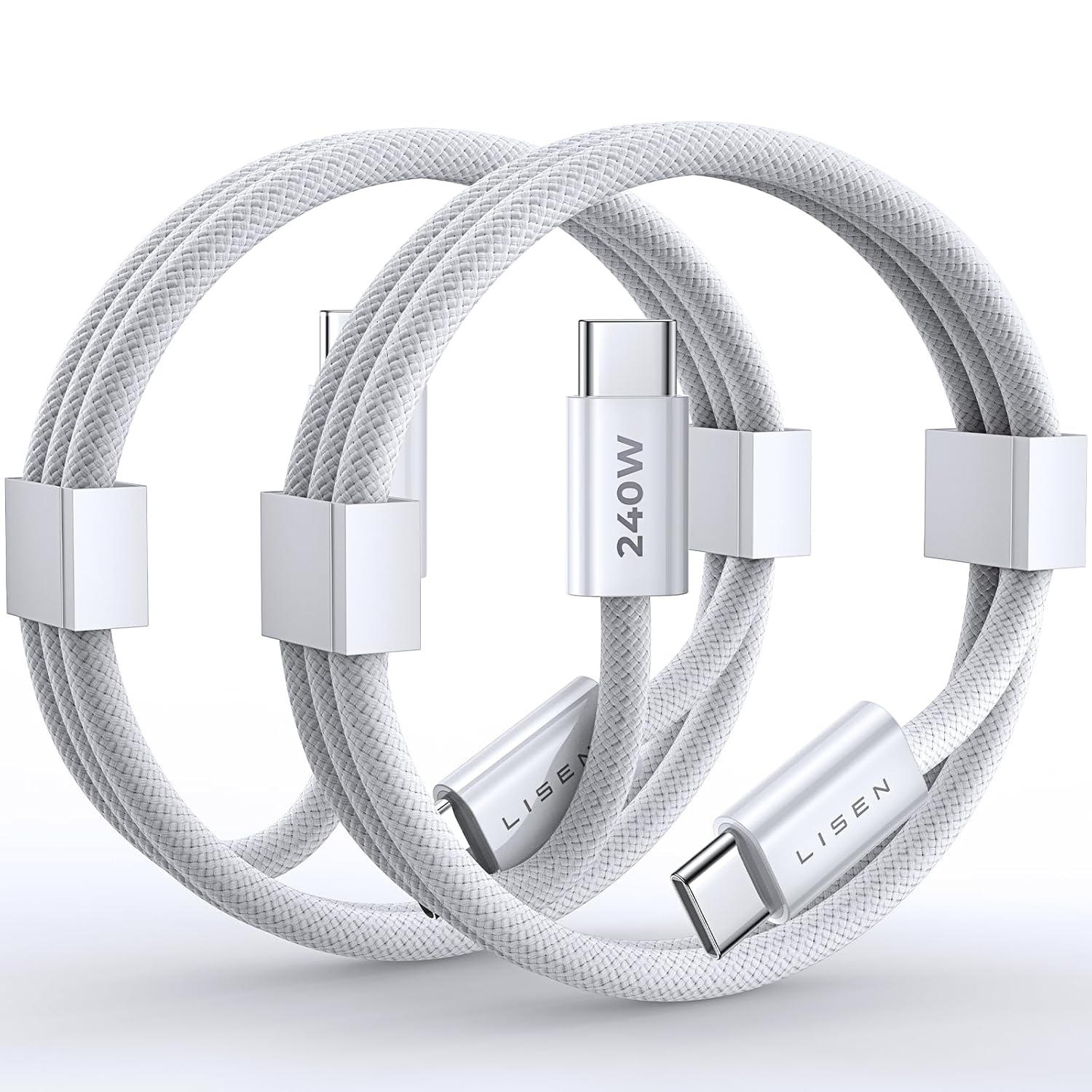 LISEN Lot de 2 câbles USB-C vers USB-C 240 W, 2 m, charge rapide PD, compatible iPhone, MacBook Pro 16", iPad 17", Matebook, Chromebook, Pixel, Galaxy S25 et Switch (blanc)