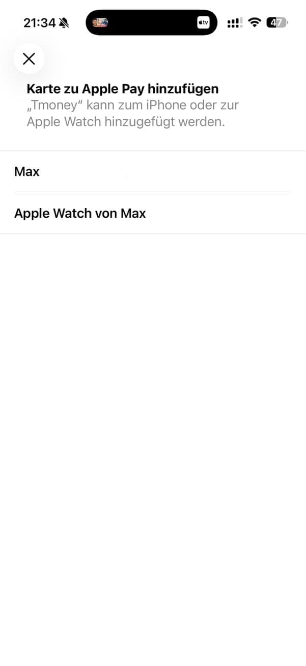 Tmoney-Karte auf dem iPhone - Tmoney Karte auf dem iPhone / Apple Wallet - 1FD4348F-56B6-41ED-A1AB-D8B6AF71D899_1_105_c.jpeg - Südkorea - Reisetipp