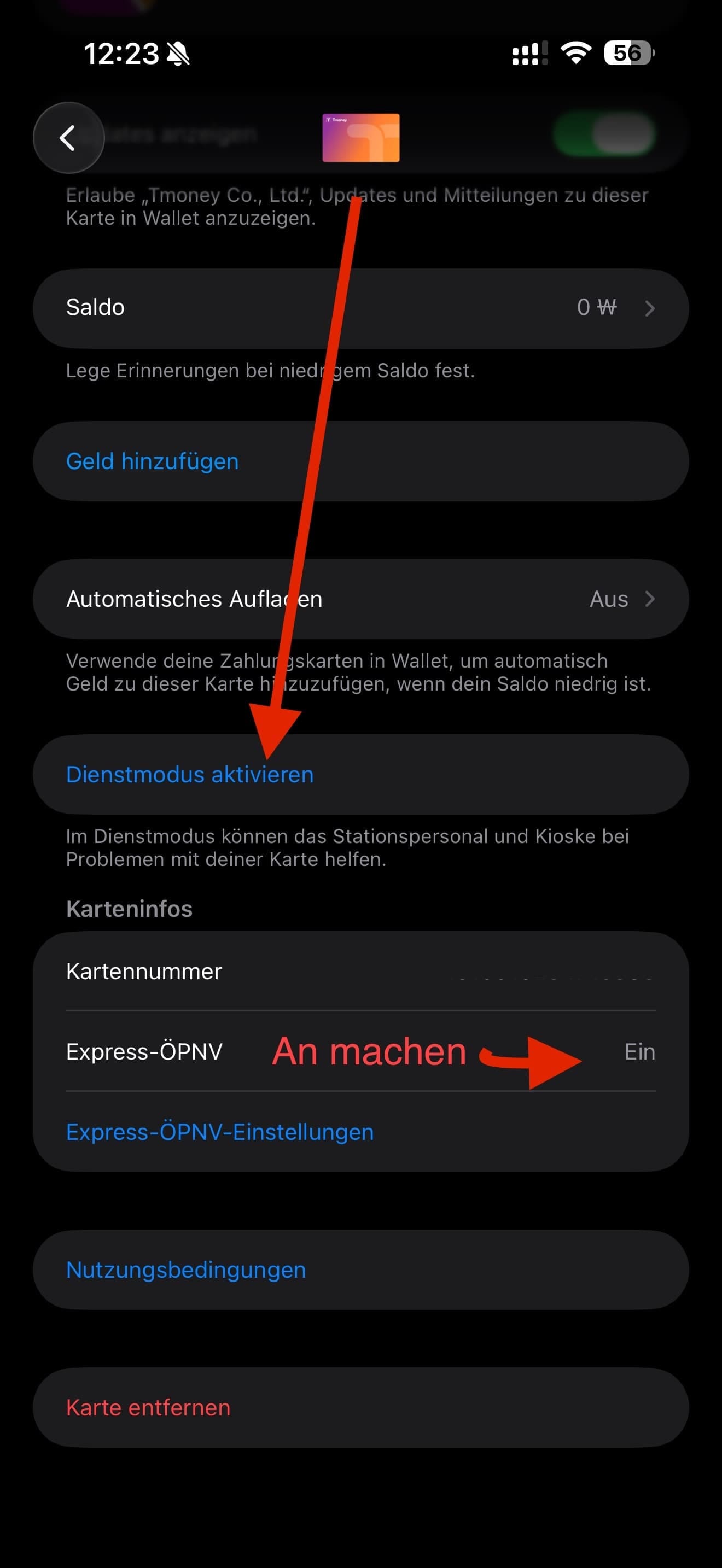 Tmoney-Karte auf dem iPhone - Dienstmodus bei der Tmoney-Karte aktivieren (Apple Wallet) - 992FF880-2E22-4416-83CE-6A08FCBD7E35_1_201_a.jpeg - Südkorea - Reisetipp