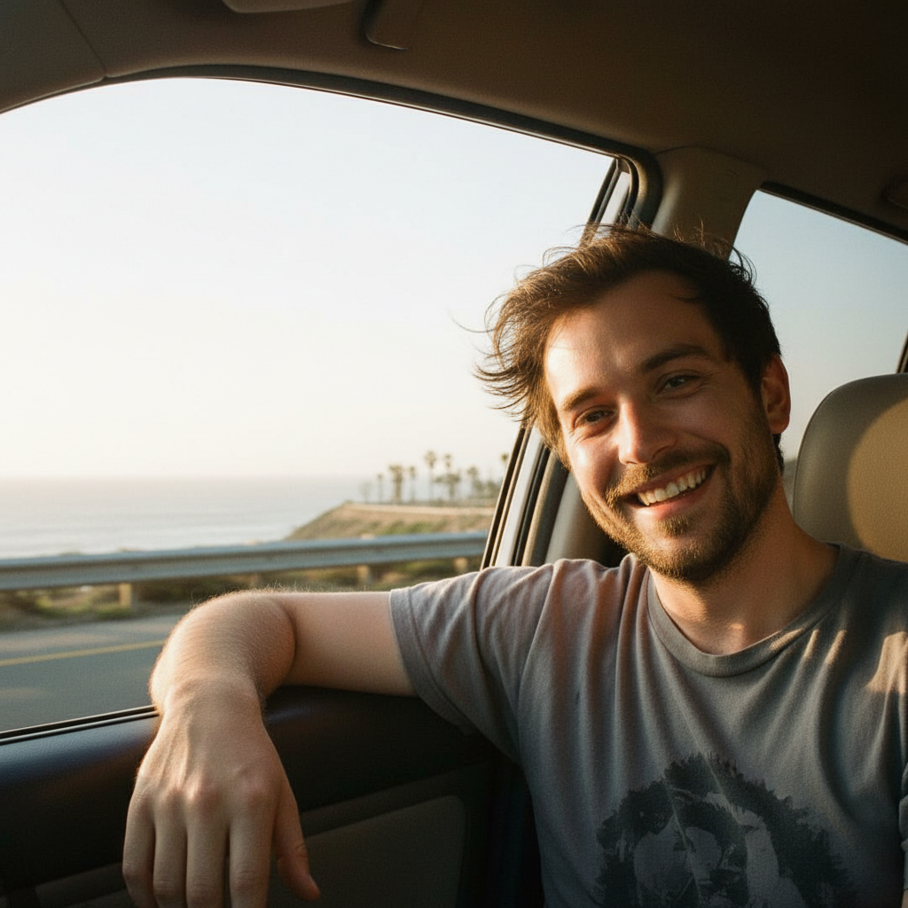 The Road Trip - AI generated dating profile photo
