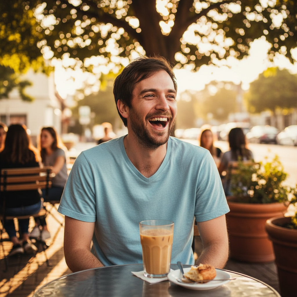 The Candid Laugh - AI generated dating profile photo