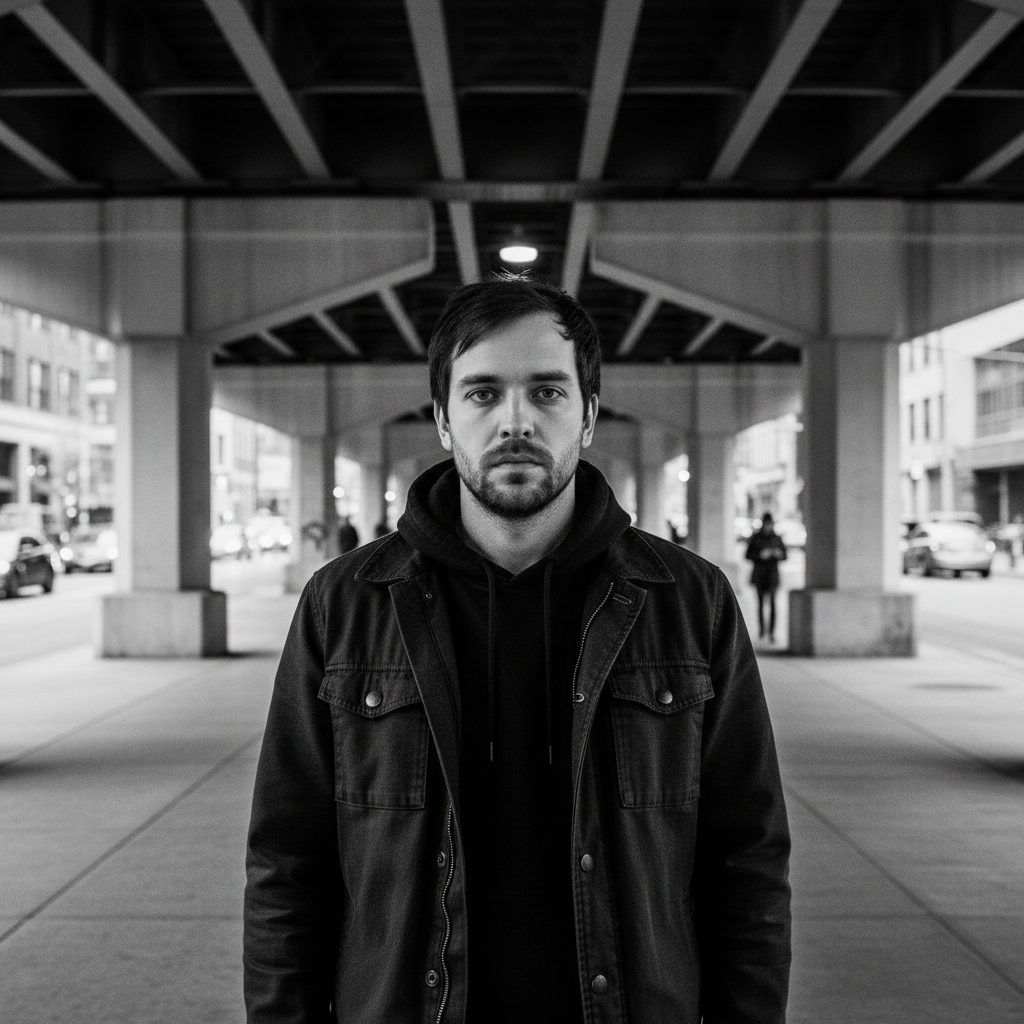 The Gritty Black & White Street - AI generated dating profile photo