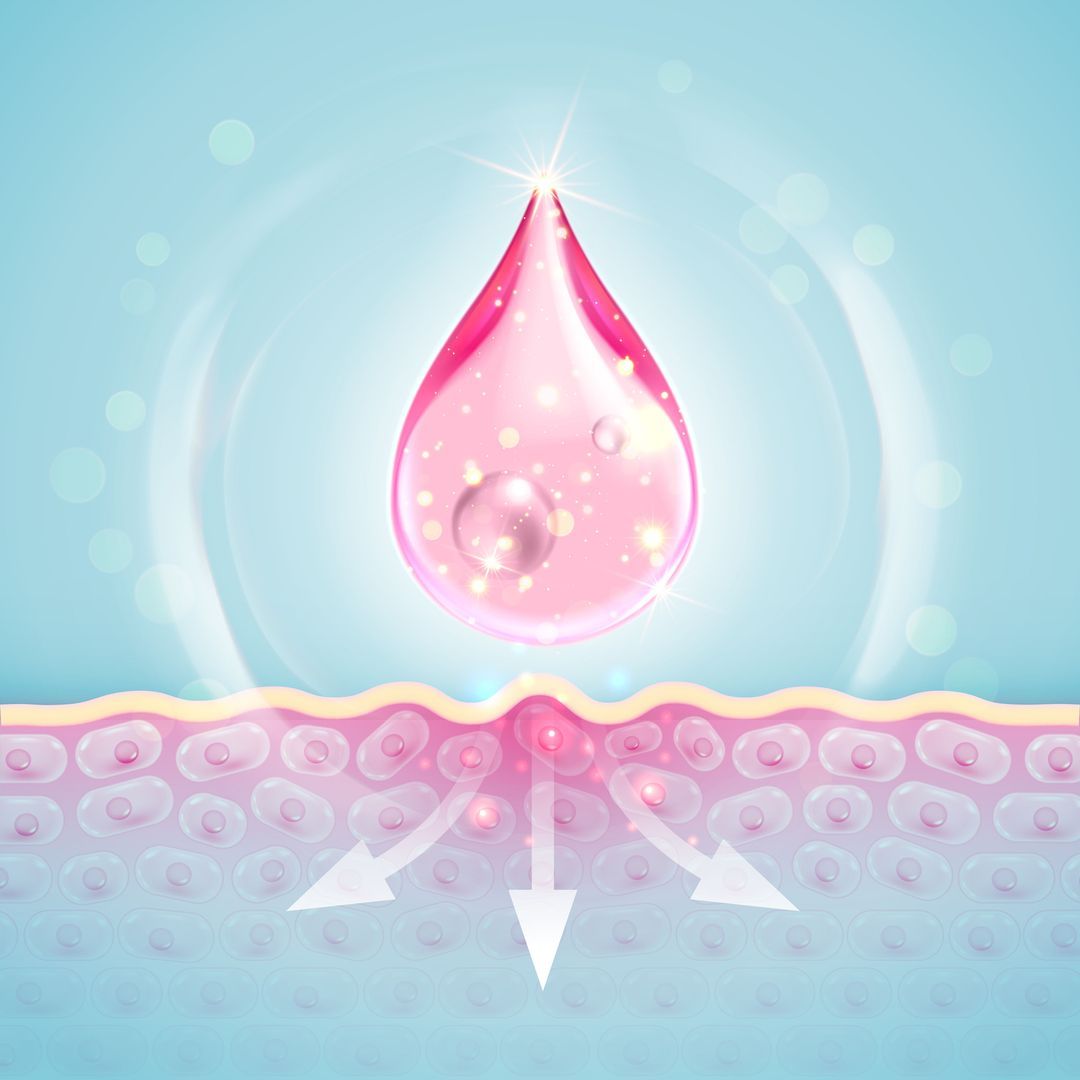  Illustration of CoQ10 oil drop smoothing skin effects.