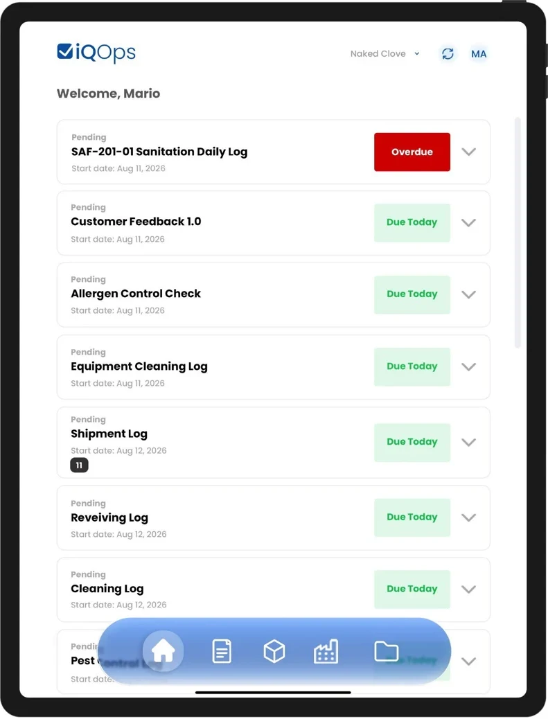iQOps digital operations form on a tablet