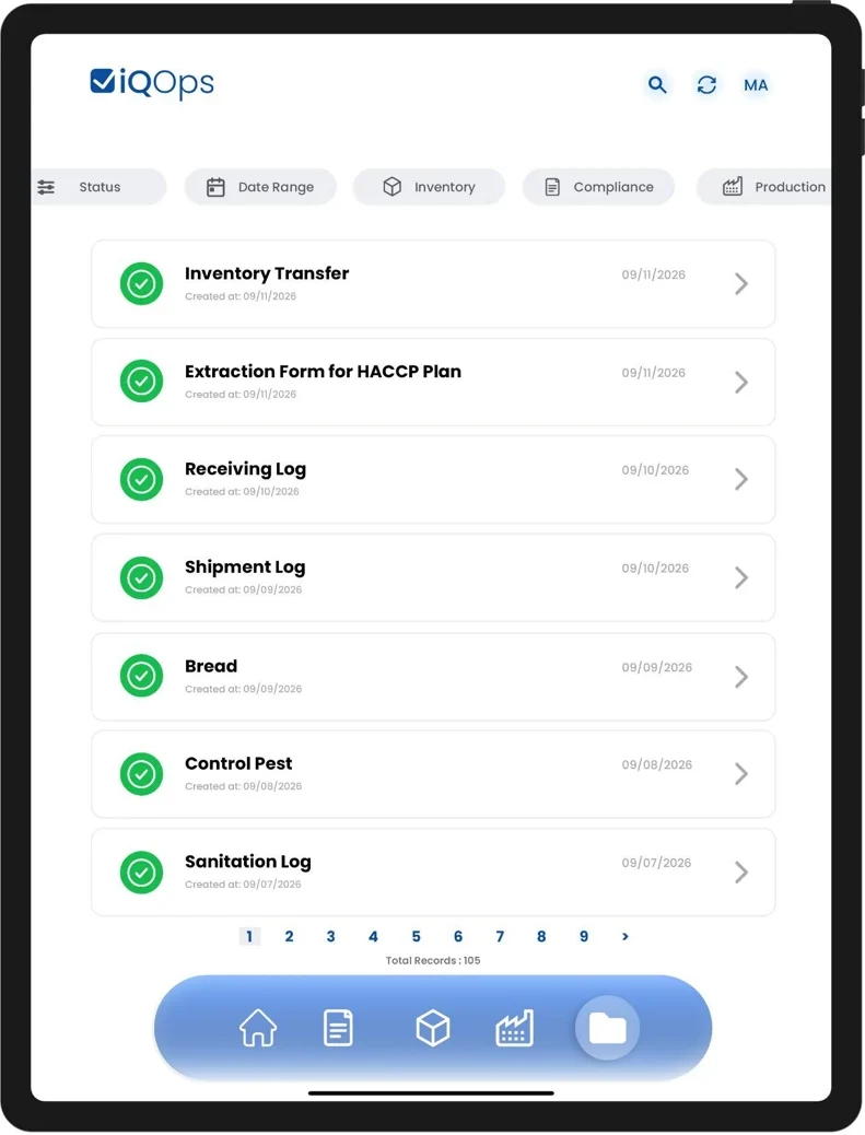 iQOps workflow records on a tablet
