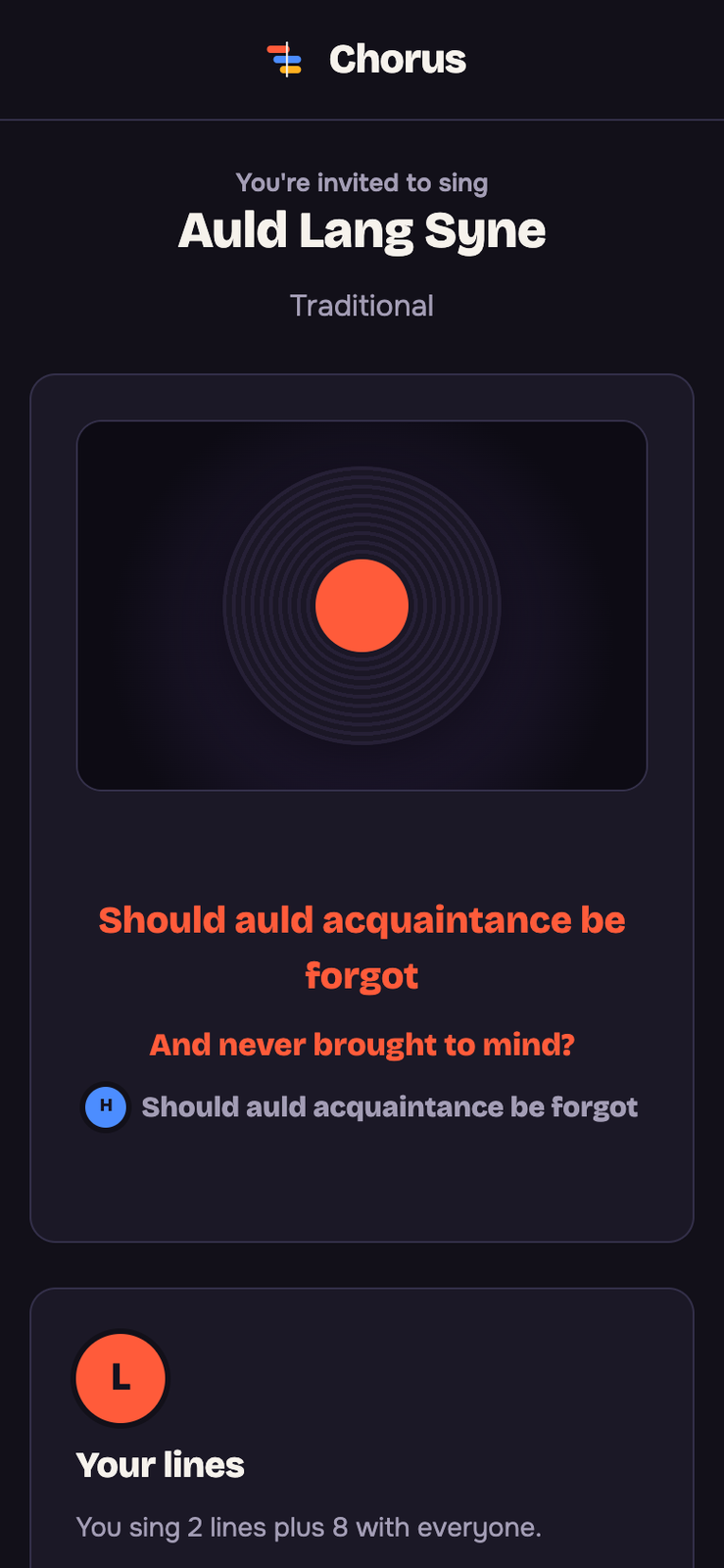 The invite page on a phone, showing your lines