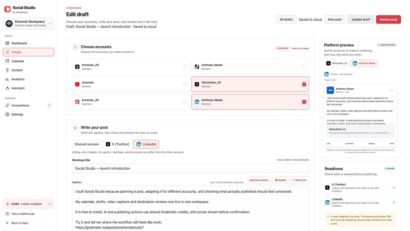 Social Studio composer screenshot