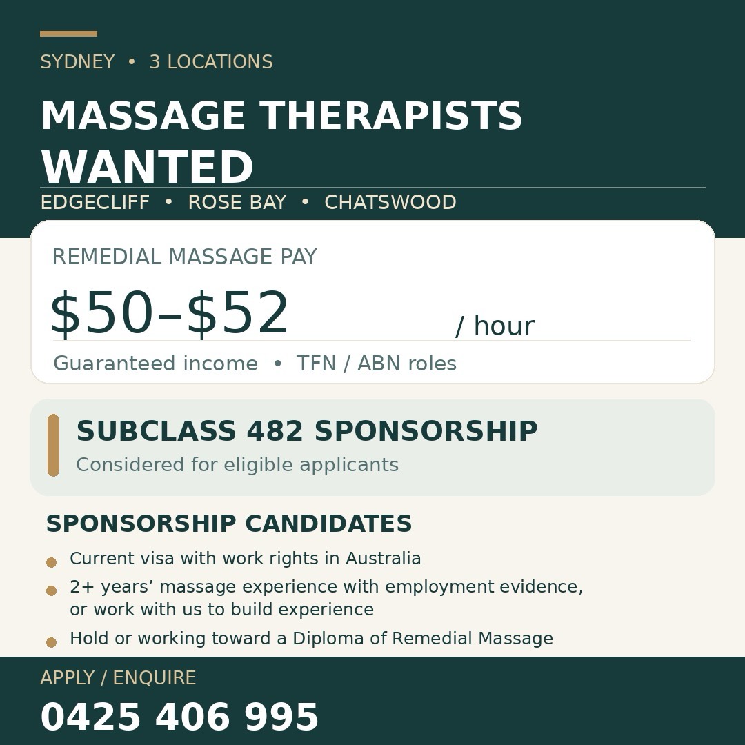 Massage Therapists Wanted | Sydney