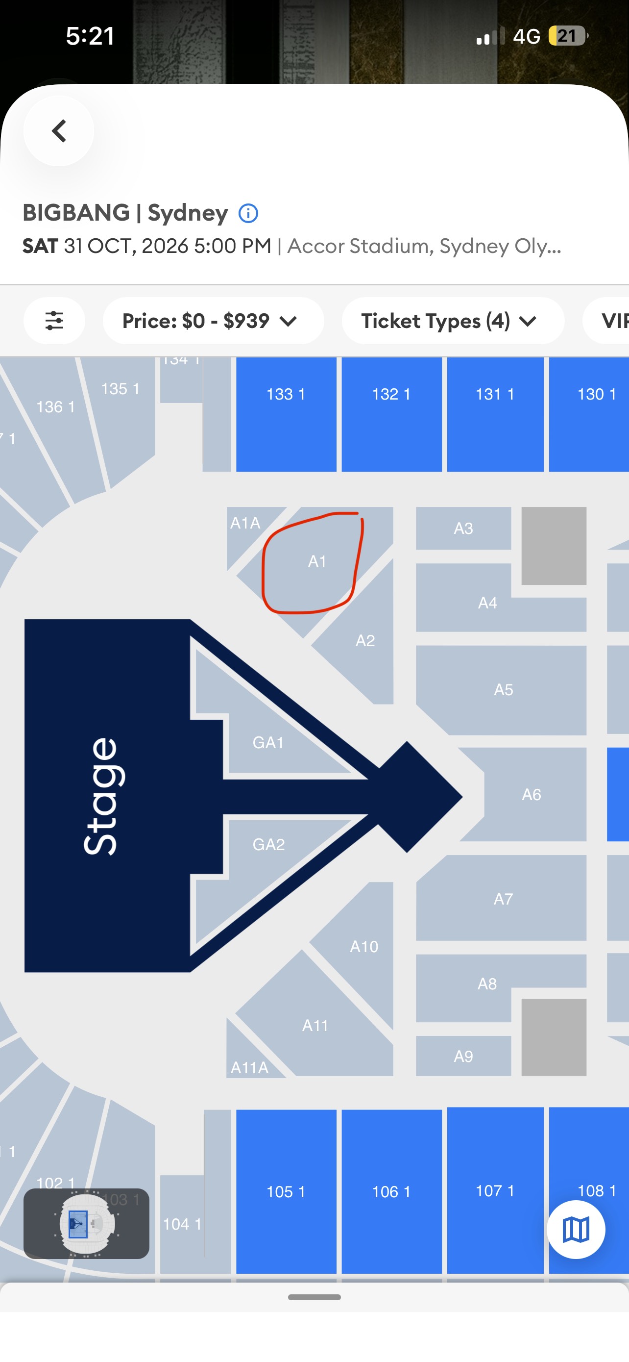 Bigbang Sydney concert ticket
