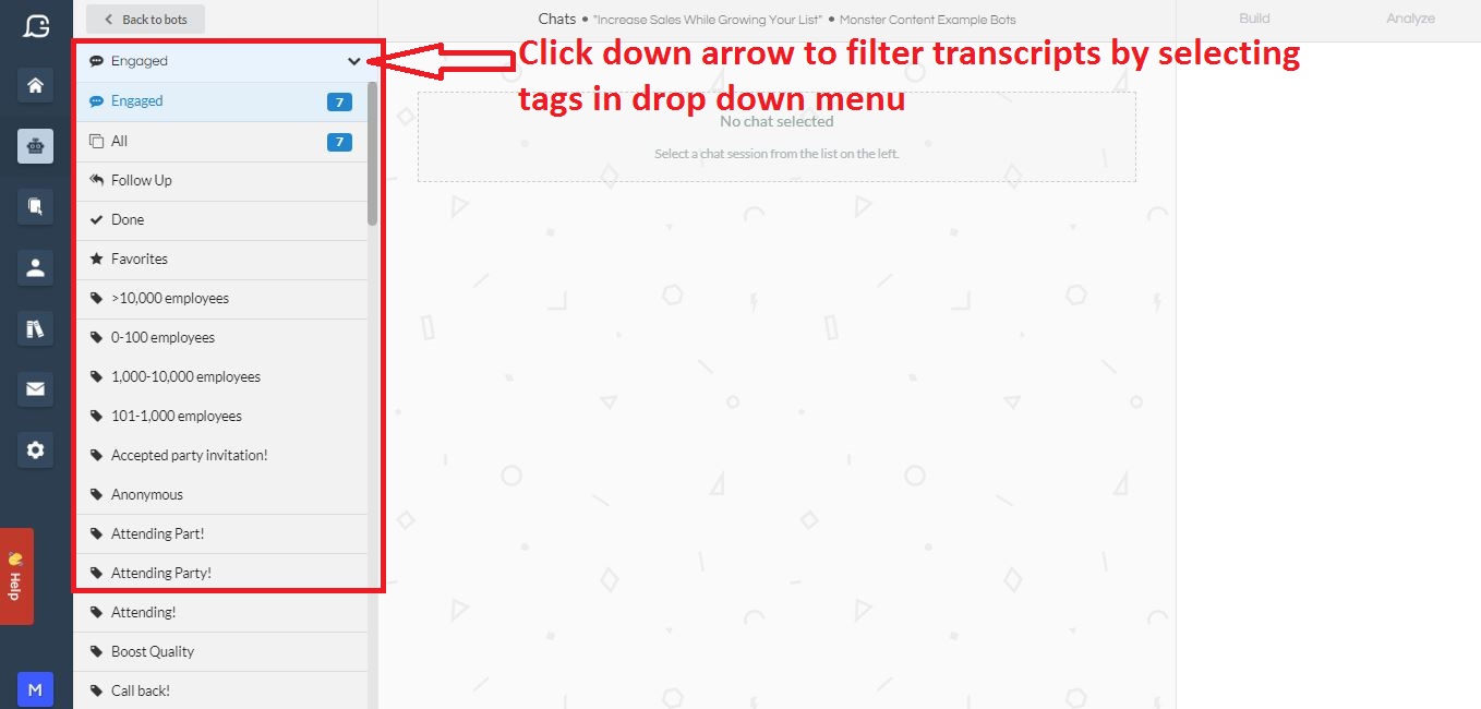 Gobot's transcript mode including tag filtering