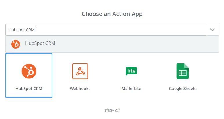 Zapier choose an action app screen