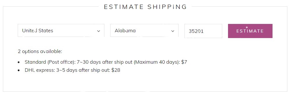 Example for Estimate Shipping