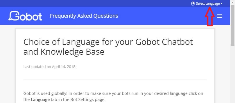 Gobot's help article detailing how you can change the language of your chatbot