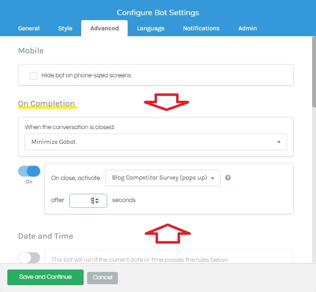 Gobot's bot settings page where you can coordinate multiple live chats