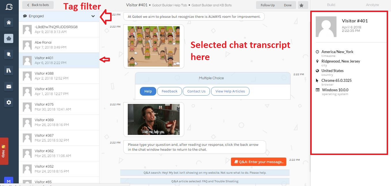 Gobot's transcript mode including tag filtering