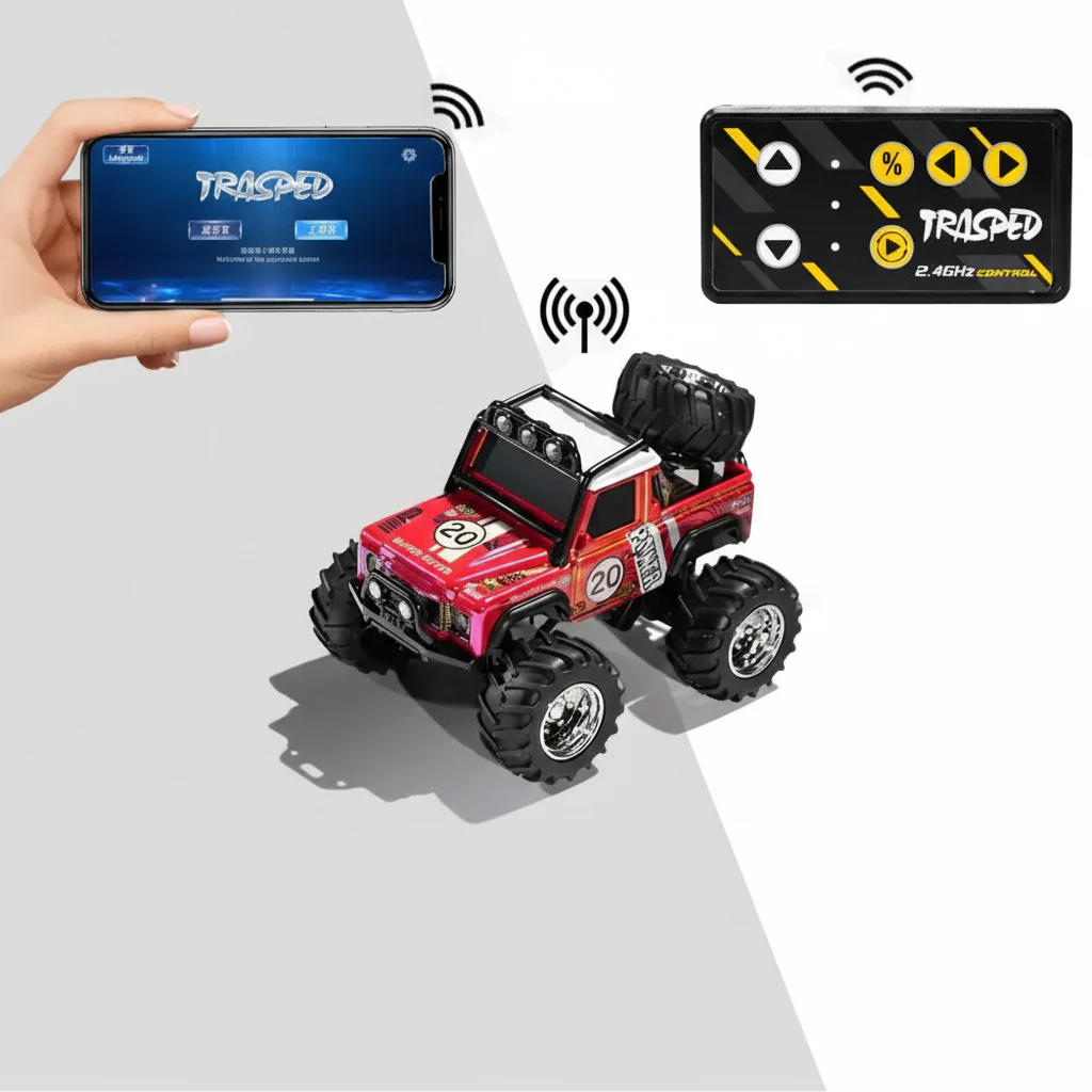 1:64 Mini RC Monster Truck — App + 2.4GHz, LED Lights — 1:64