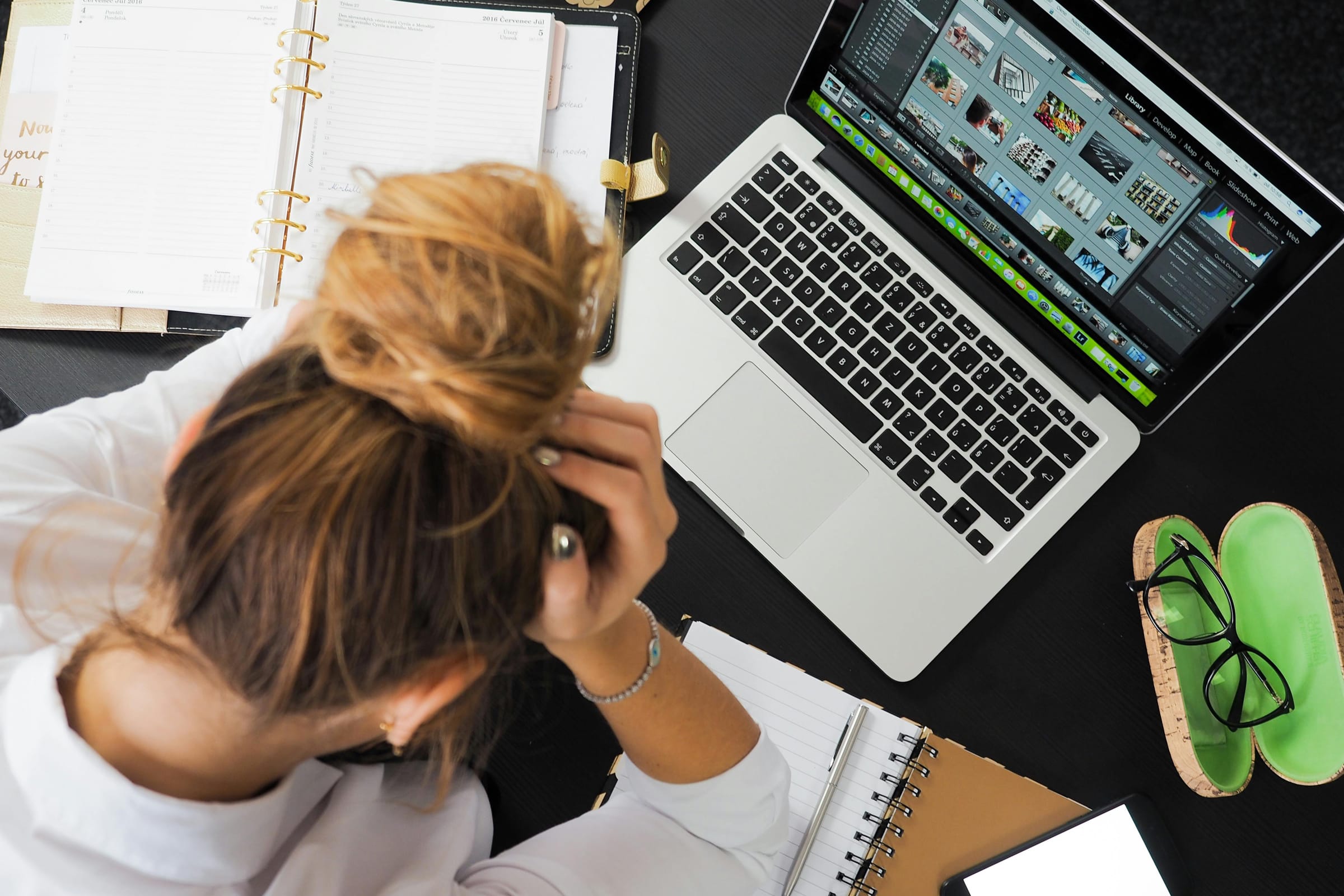 frustrated woman at computer