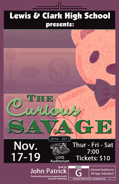 The Curious Savage — Tiger Drama 2016-2017 production poster