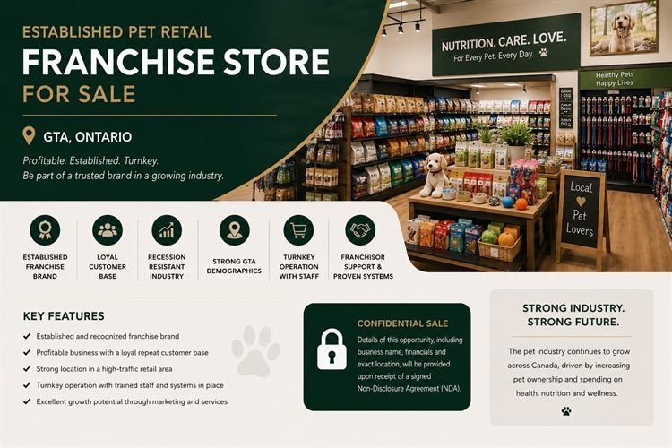 Established Pet Retail Franchise Store In The GTHA For Sale