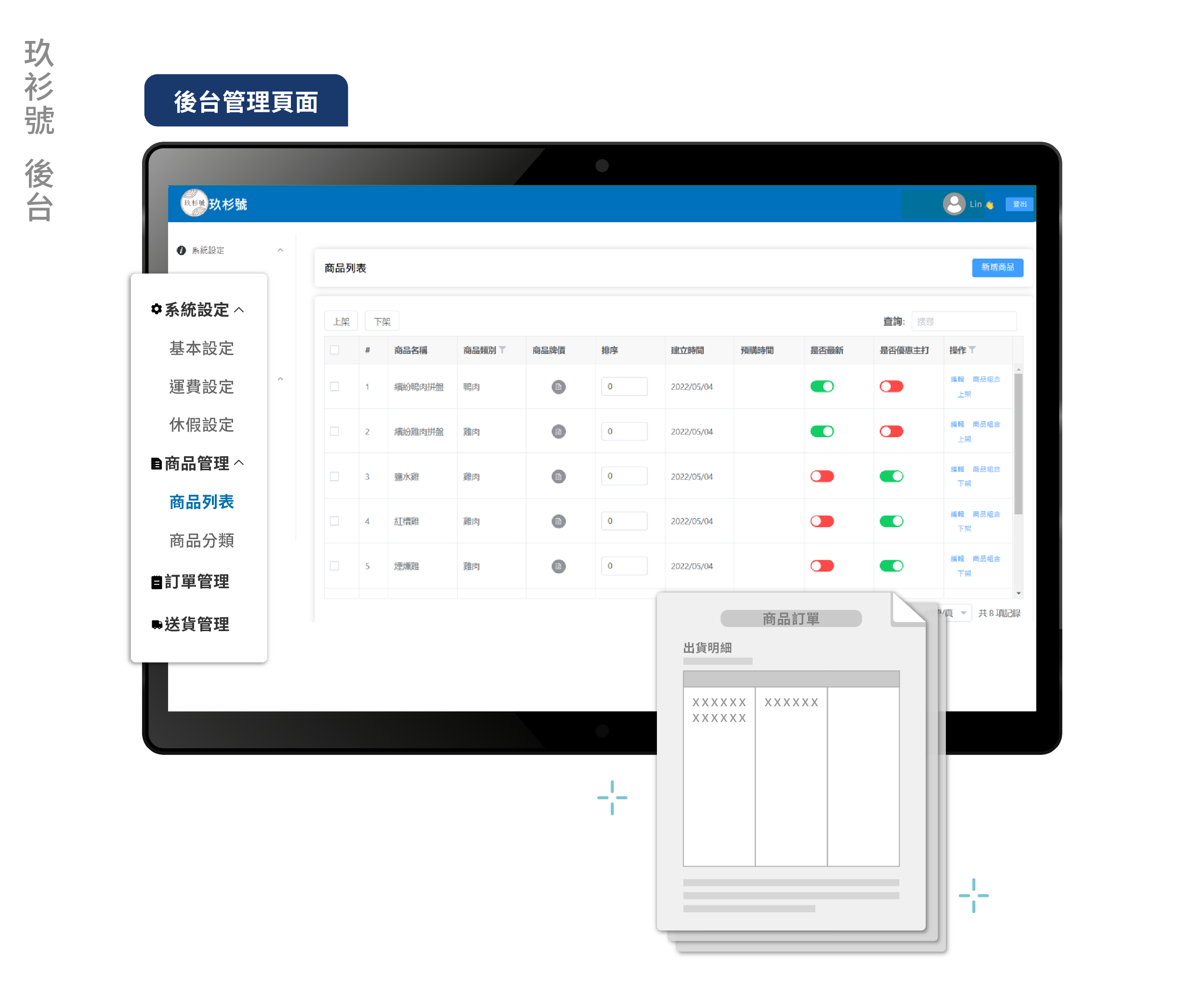 雞鴨零售商城應用資訊系統實際案例後台畫面