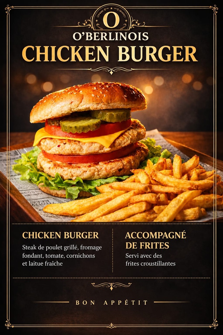Burger menu poulet