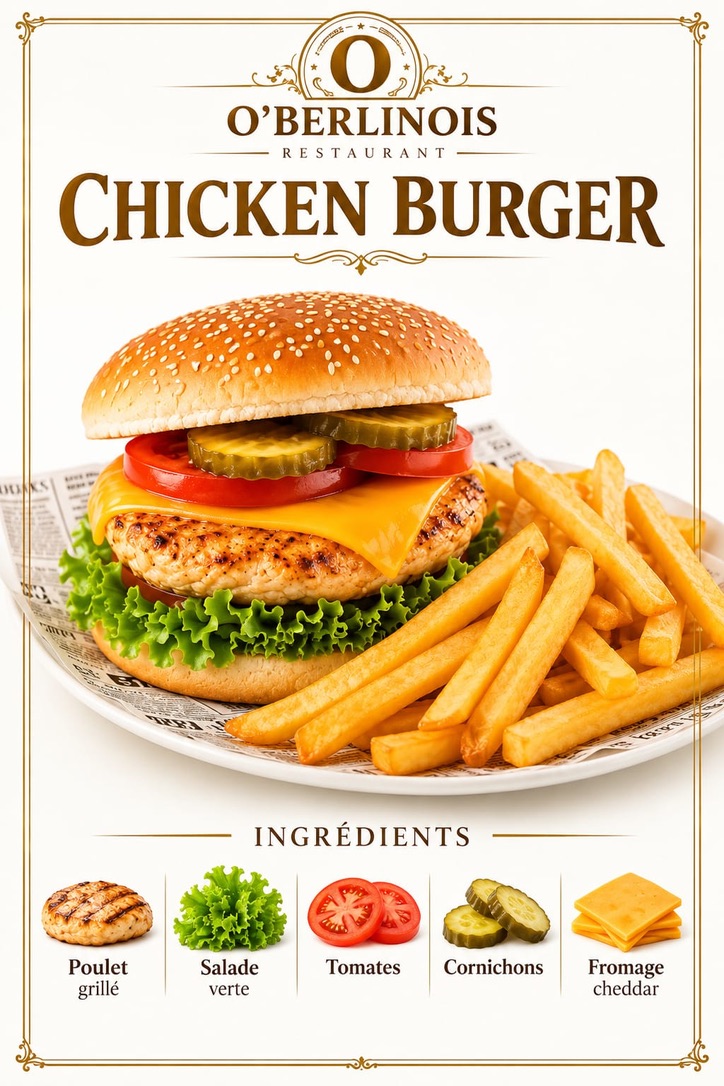 Burger menu poulet double